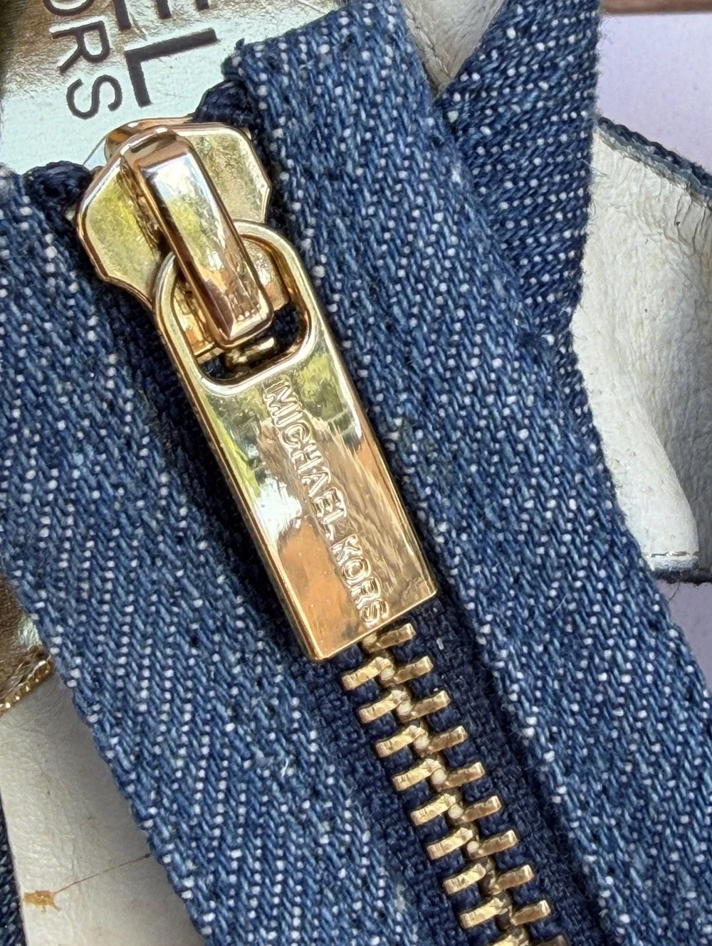 Michael Kors Denim Espadrille Wedge Sandals Gold Zip Front